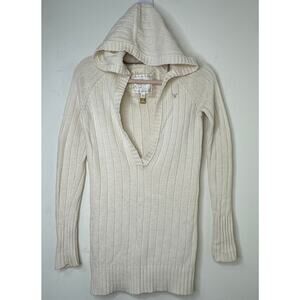 XS Y2K VTG American Eagle Ivory Ribbed Deep V-Neck Hoodie Sweater Elena Gilbert